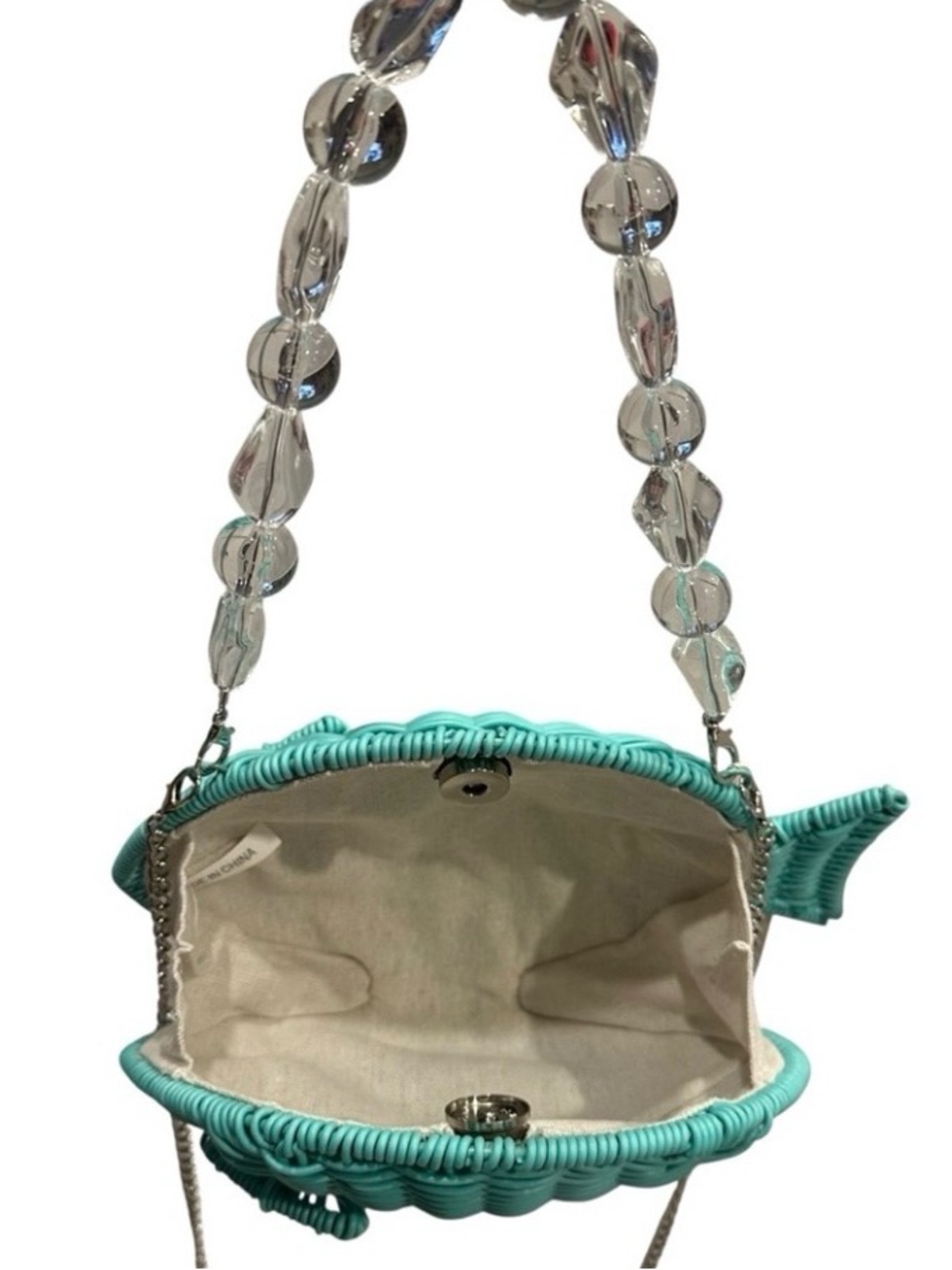 New Tommy Bahama Teal Woven Fish-Shaped Bag - Picture 10 of 15